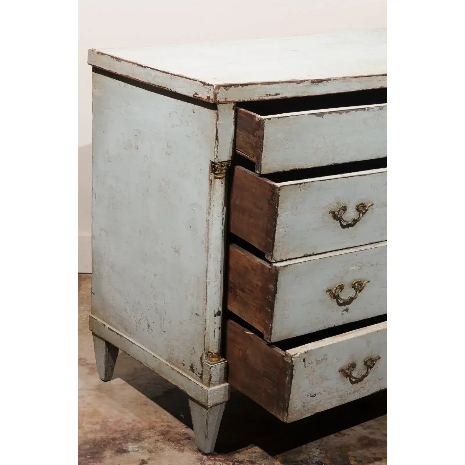 18th Century Painted French Empire Style 4 Drawer Commode in Pale Blue