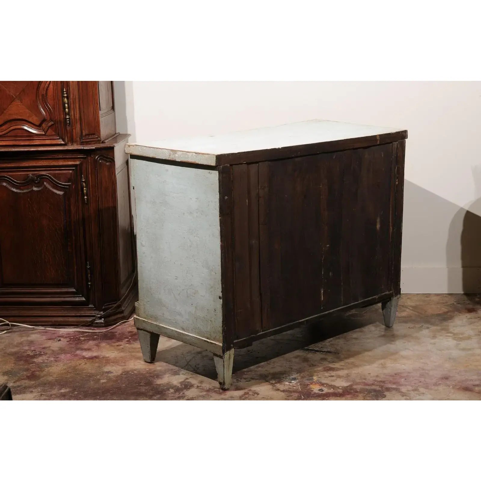 18th Century Painted French Empire Style 4 Drawer Commode in Pale Blue