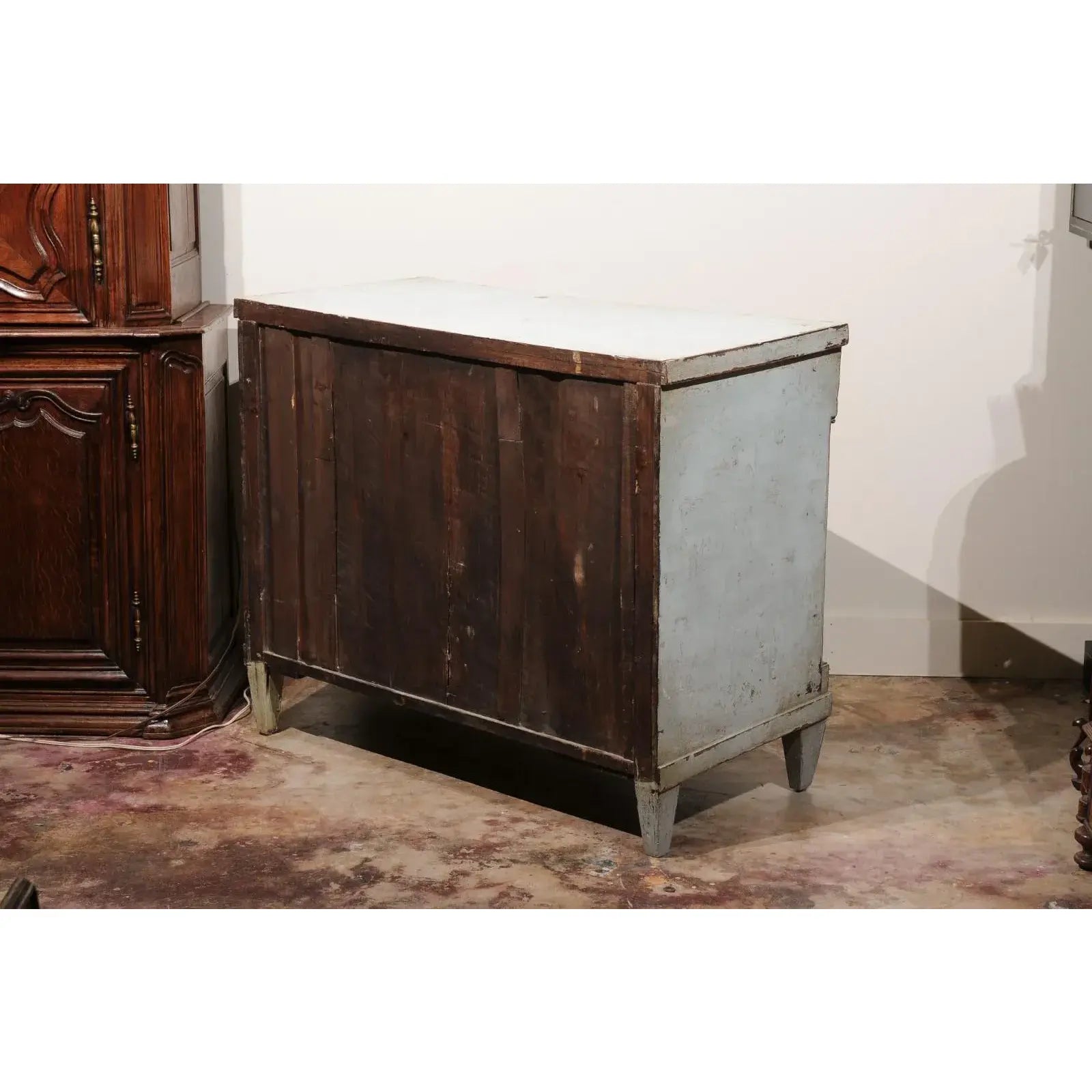 18th Century Painted French Empire Style 4 Drawer Commode in Pale Blue