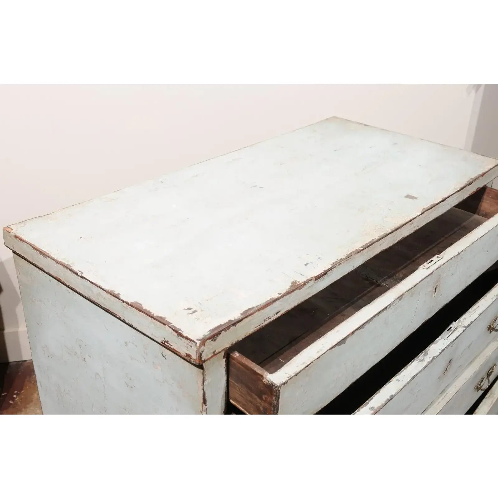 18th Century Painted French Empire Style 4 Drawer Commode in Pale Blue