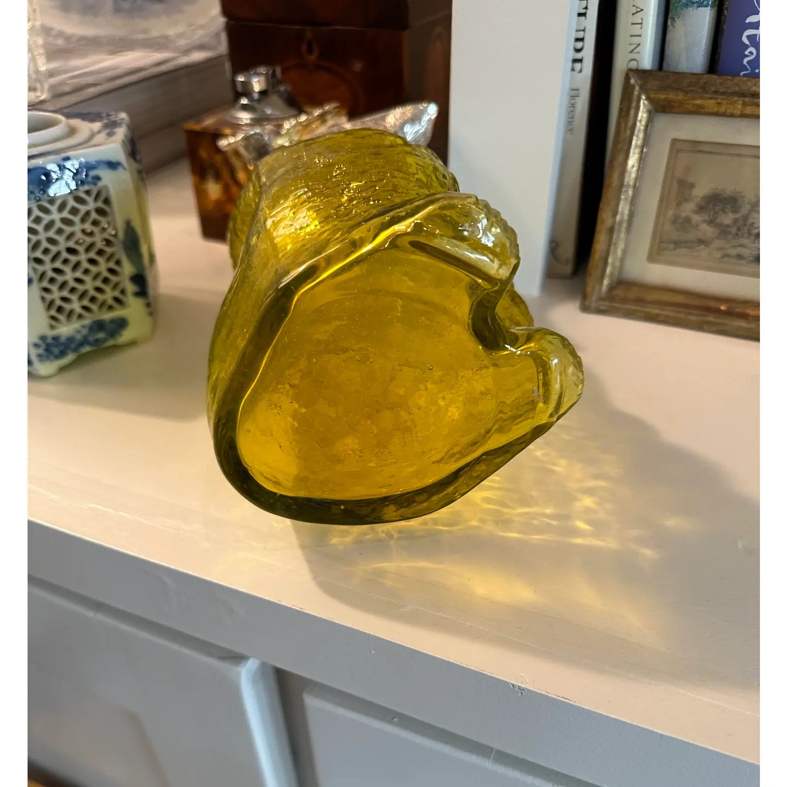1920s English Victorian Style Sheffield Silver Plate Bear Decanter Claret in Yellow Glass