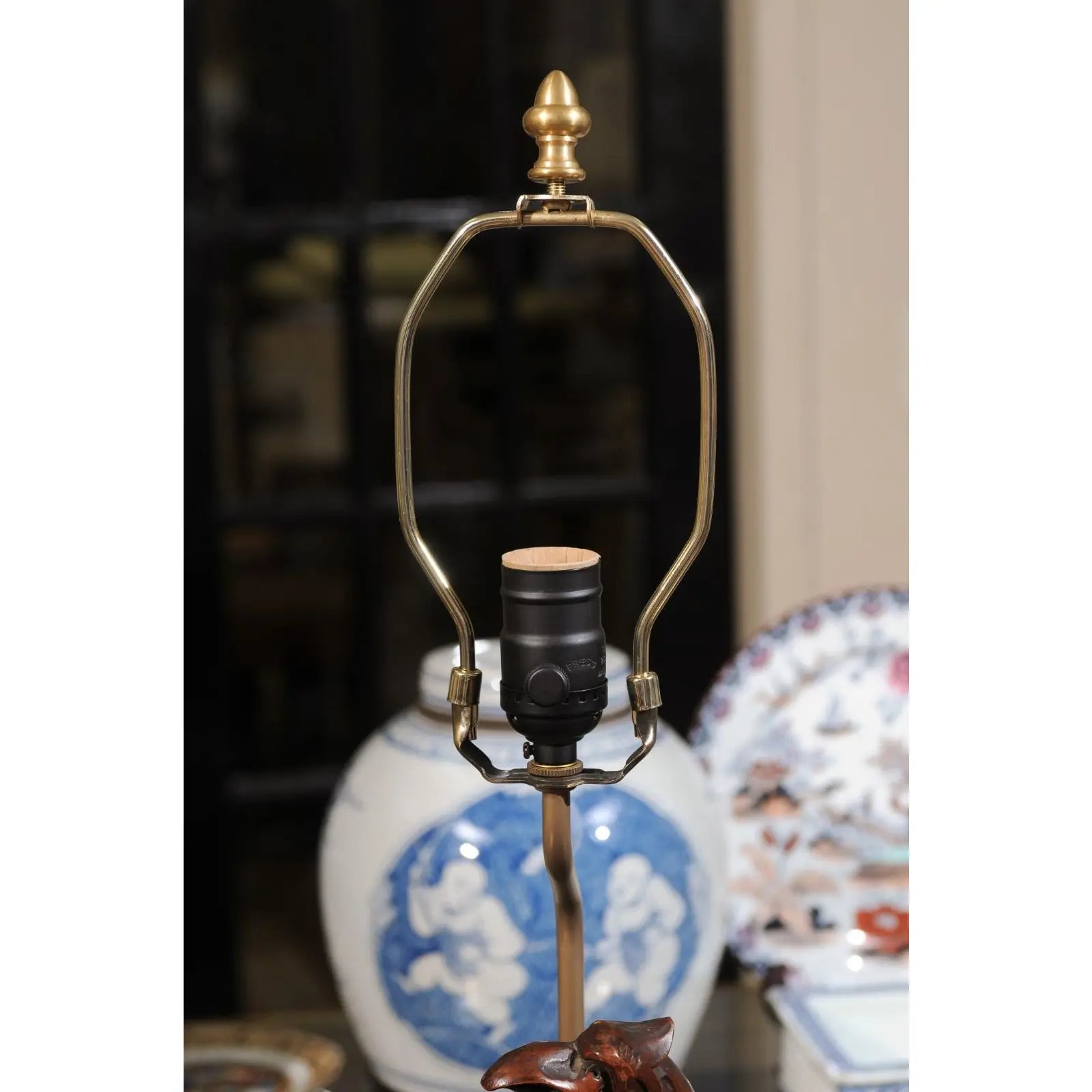 19th Century English Carved Walnut Eagle Lamps With Gilded Bases Gilt Wood - Set of 2