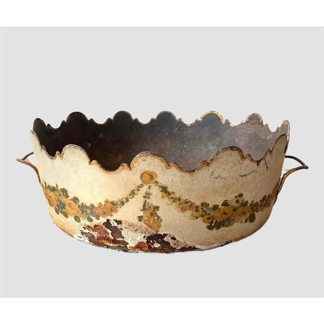 19th Century French Hand Painted Toleware Jardiniere Cachepot Planter