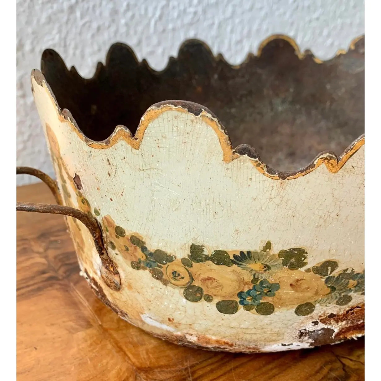 19th Century French Hand Painted Toleware Jardiniere Cachepot Planter