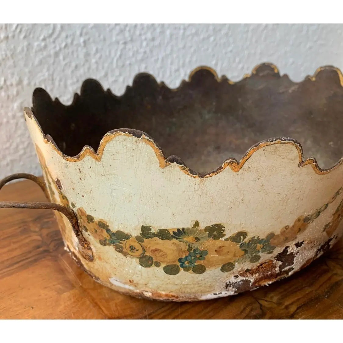 19th Century French Hand Painted Toleware Jardiniere Cachepot Planter