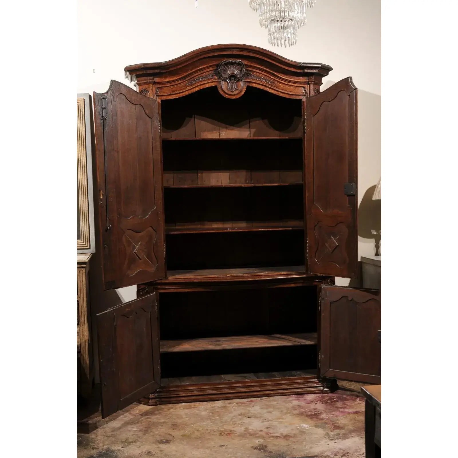 19th Century French Provincial Buffet Deux Corps Cabinet Armoire in Oak