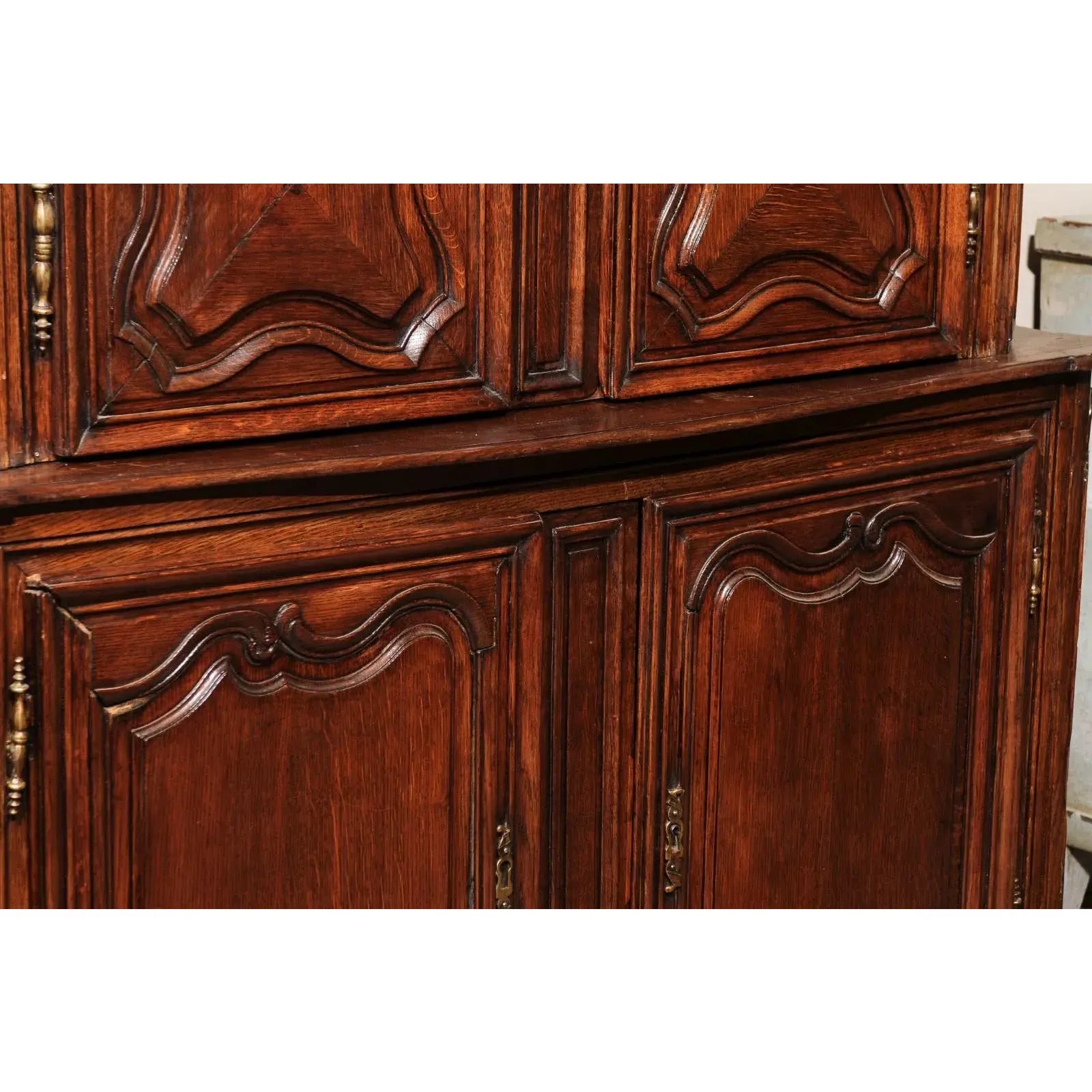 19th Century French Provincial Buffet Deux Corps Cabinet Armoire in Oak