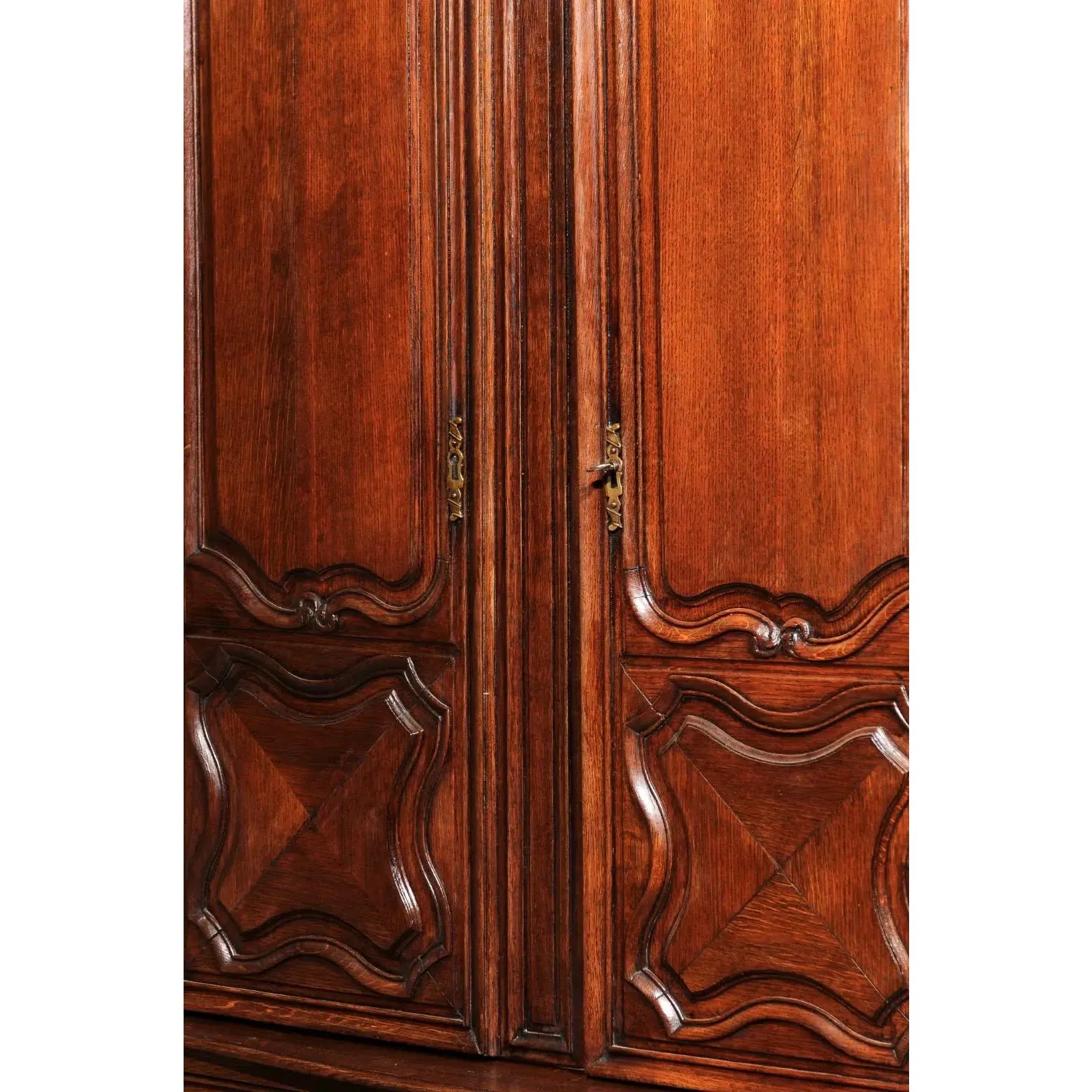 19th Century French Provincial Buffet Deux Corps Cabinet Armoire in Oak