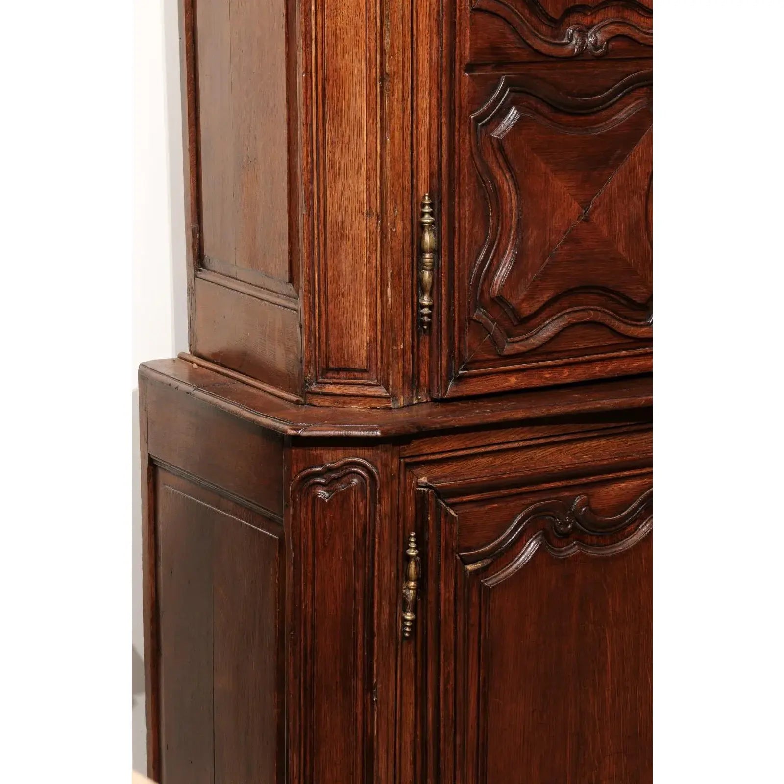 19th Century French Provincial Buffet Deux Corps Cabinet Armoire in Oak