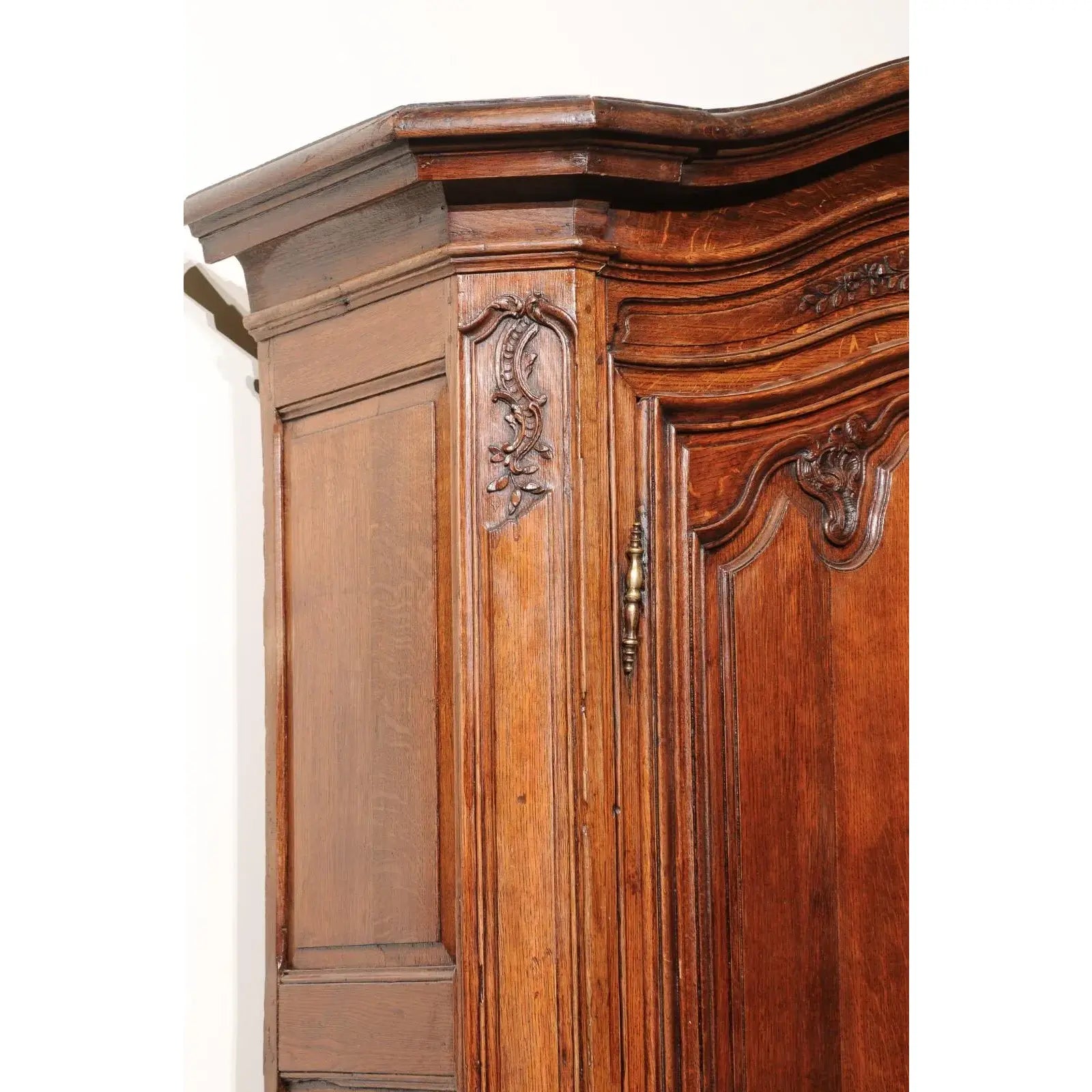 19th Century French Provincial Buffet Deux Corps Cabinet Armoire in Oak