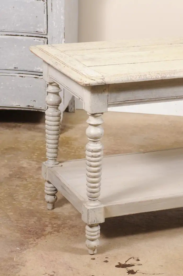 Antique French Painted Wood Drapers Table Console