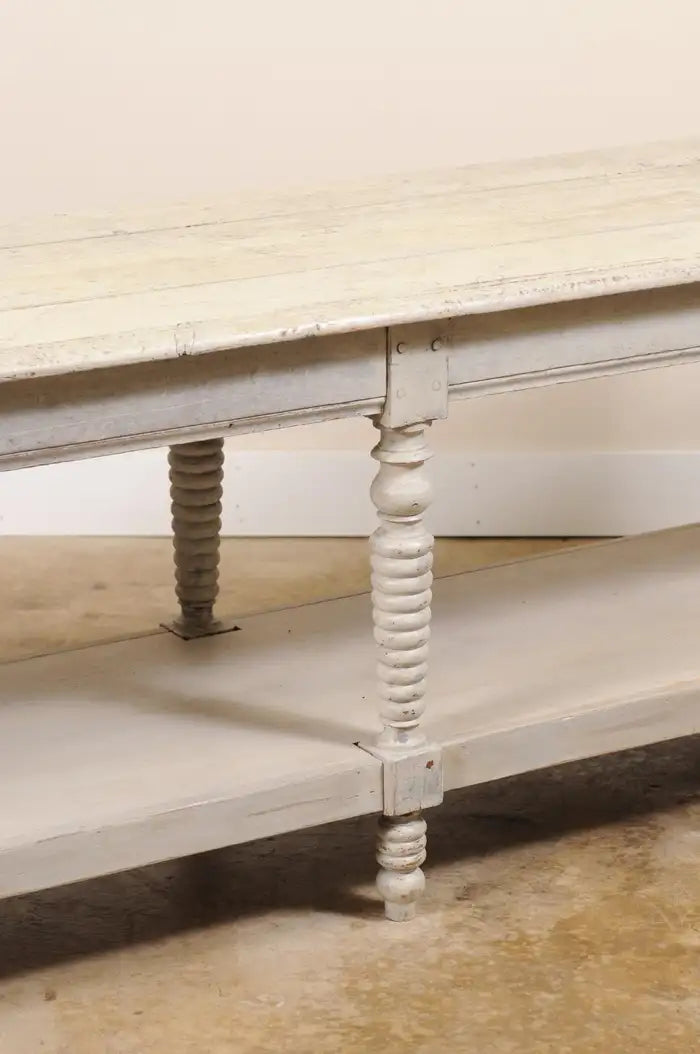 Antique French Painted Wood Drapers Table Console