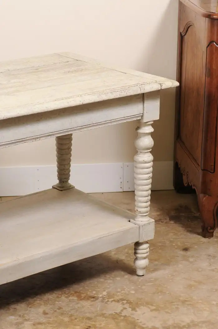 Antique French Painted Wood Drapers Table Console