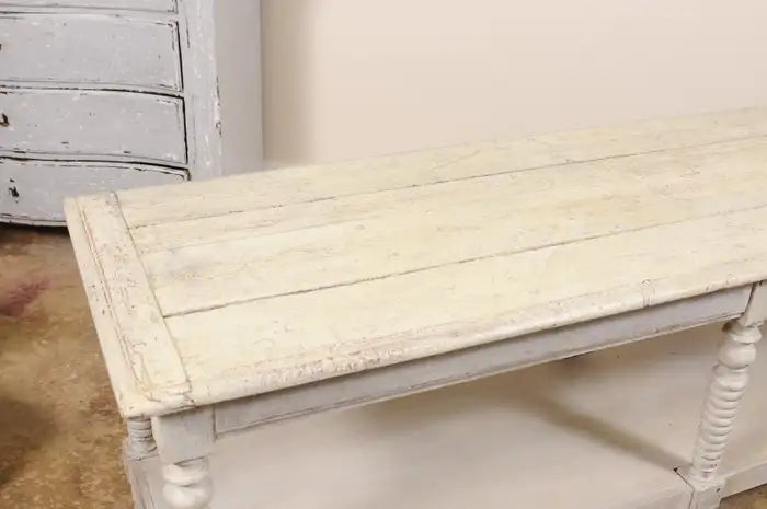 Antique French Painted Wood Drapers Table Console