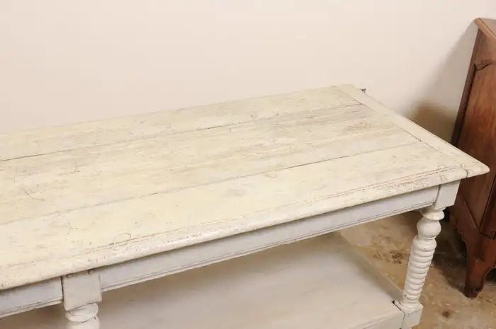 Antique French Painted Wood Drapers Table Console