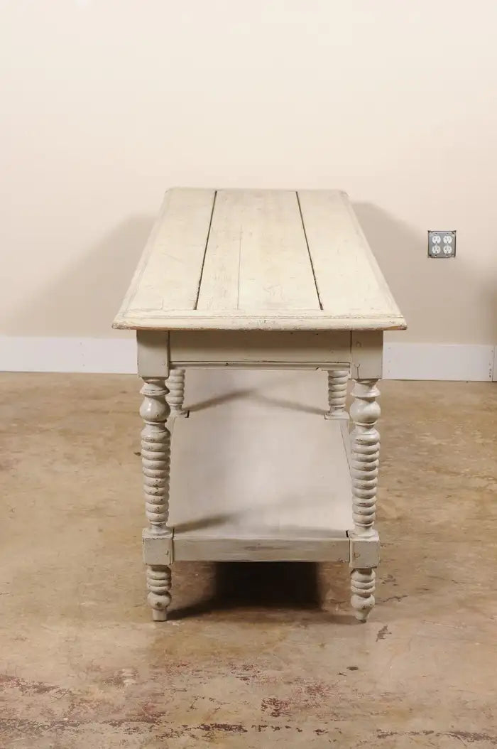 Antique French Painted Wood Drapers Table Console