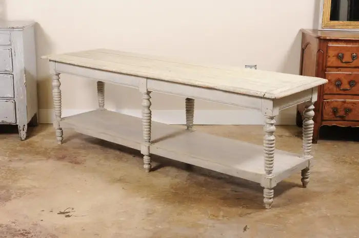 Antique French Painted Wood Drapers Table Console