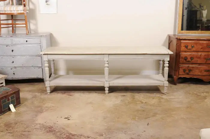 Antique French Painted Wood Drapers Table Console