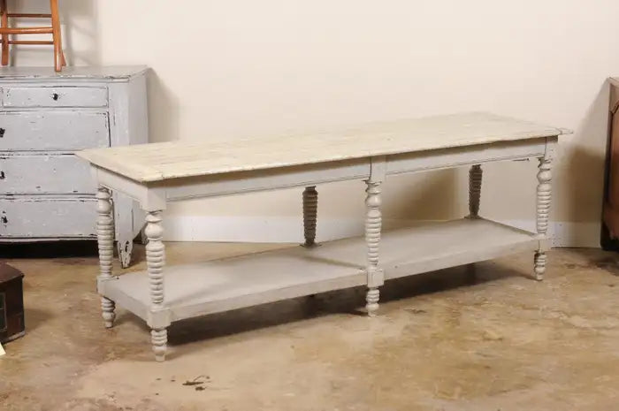 Antique French Painted Wood Drapers Table Console