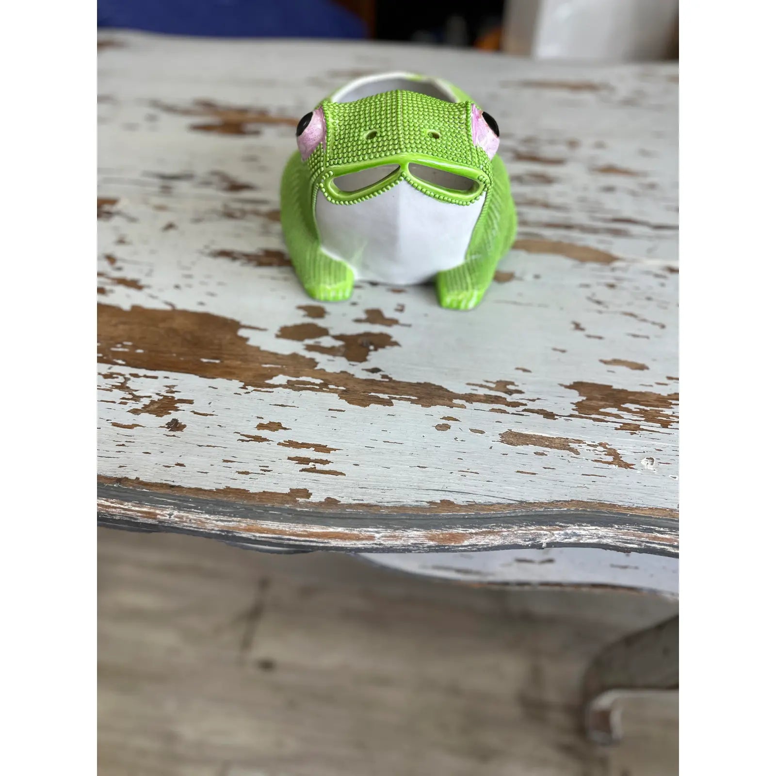 Antique Chinese Large Porcelain Green Frog Planter Cachepot