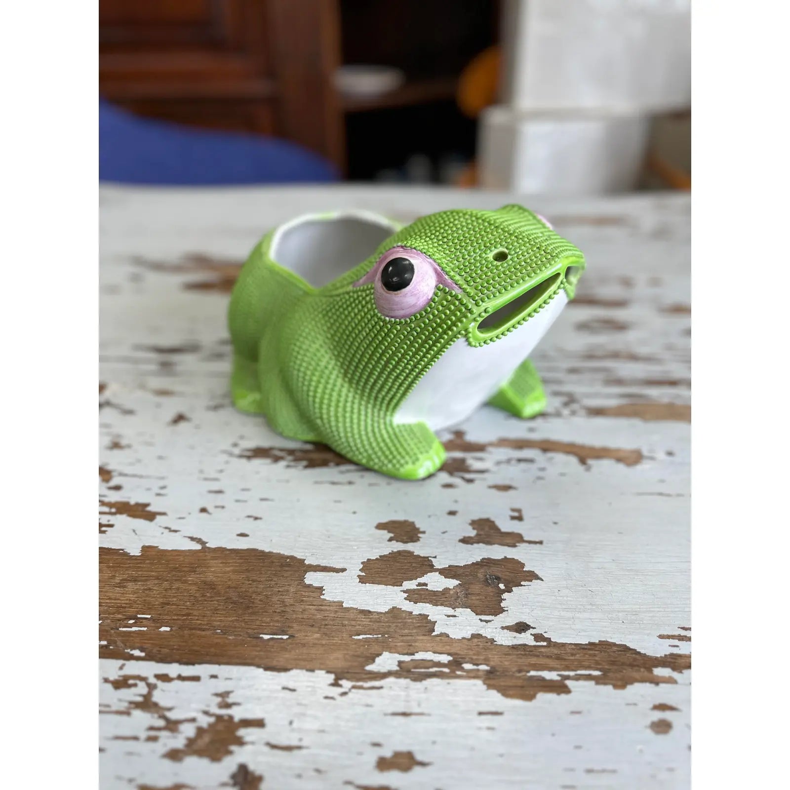 Antique Chinese Large Porcelain Green Frog Planter Cachepot