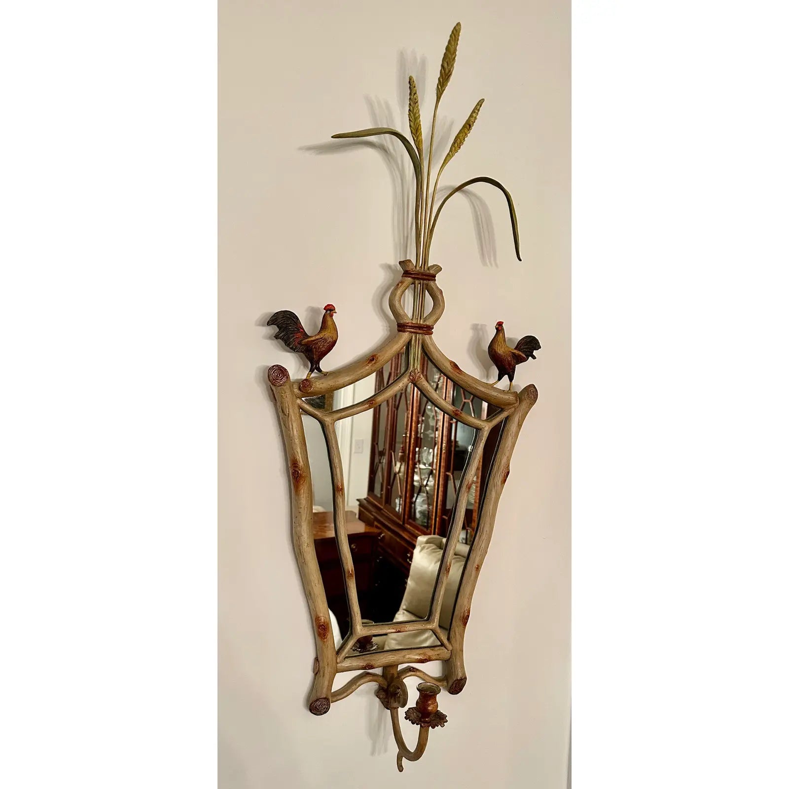 Carvers Guild Roosters With Wheat Sheaves Candle Sconce Mirror