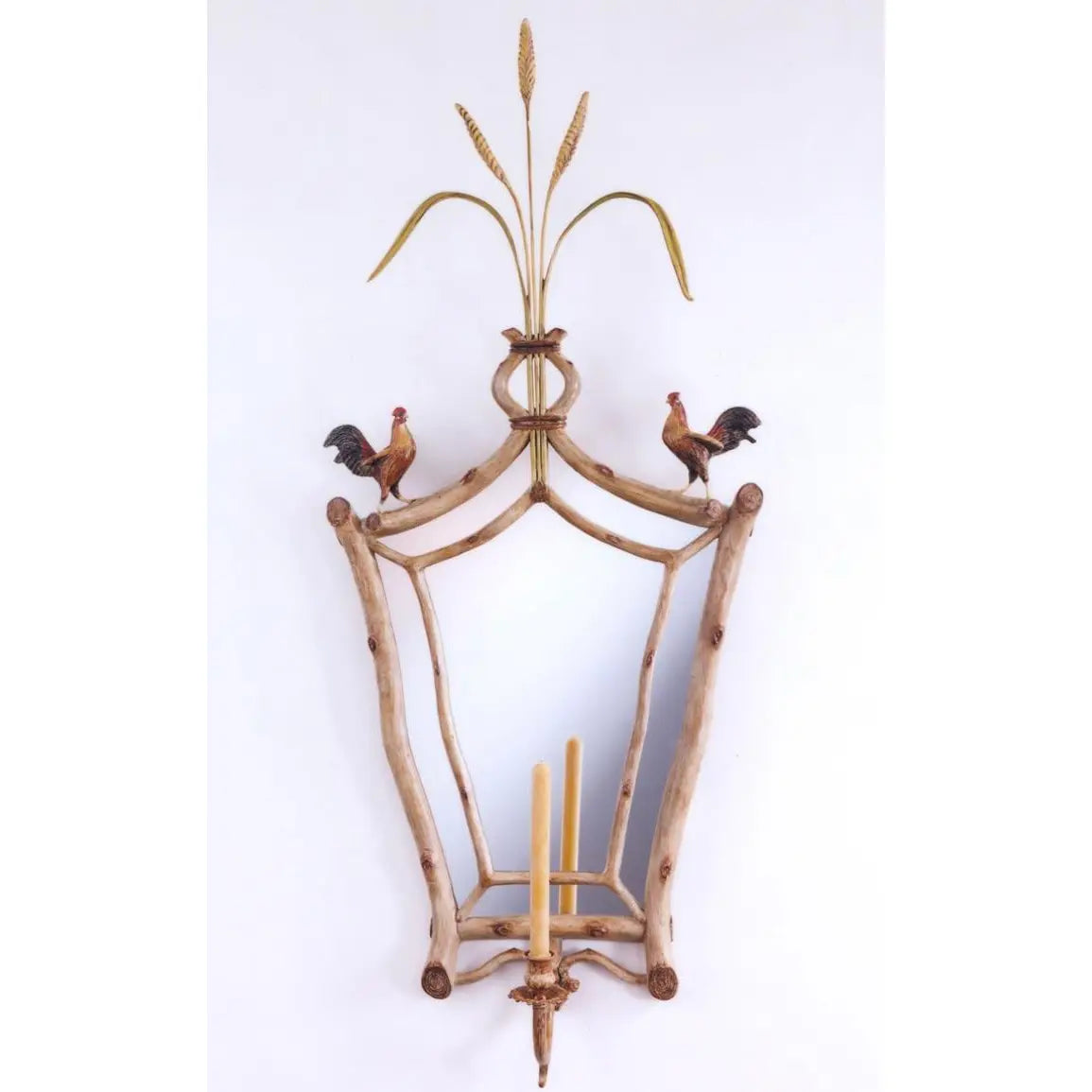 Carvers Guild Roosters With Wheat Sheaves Candle Sconce Mirror