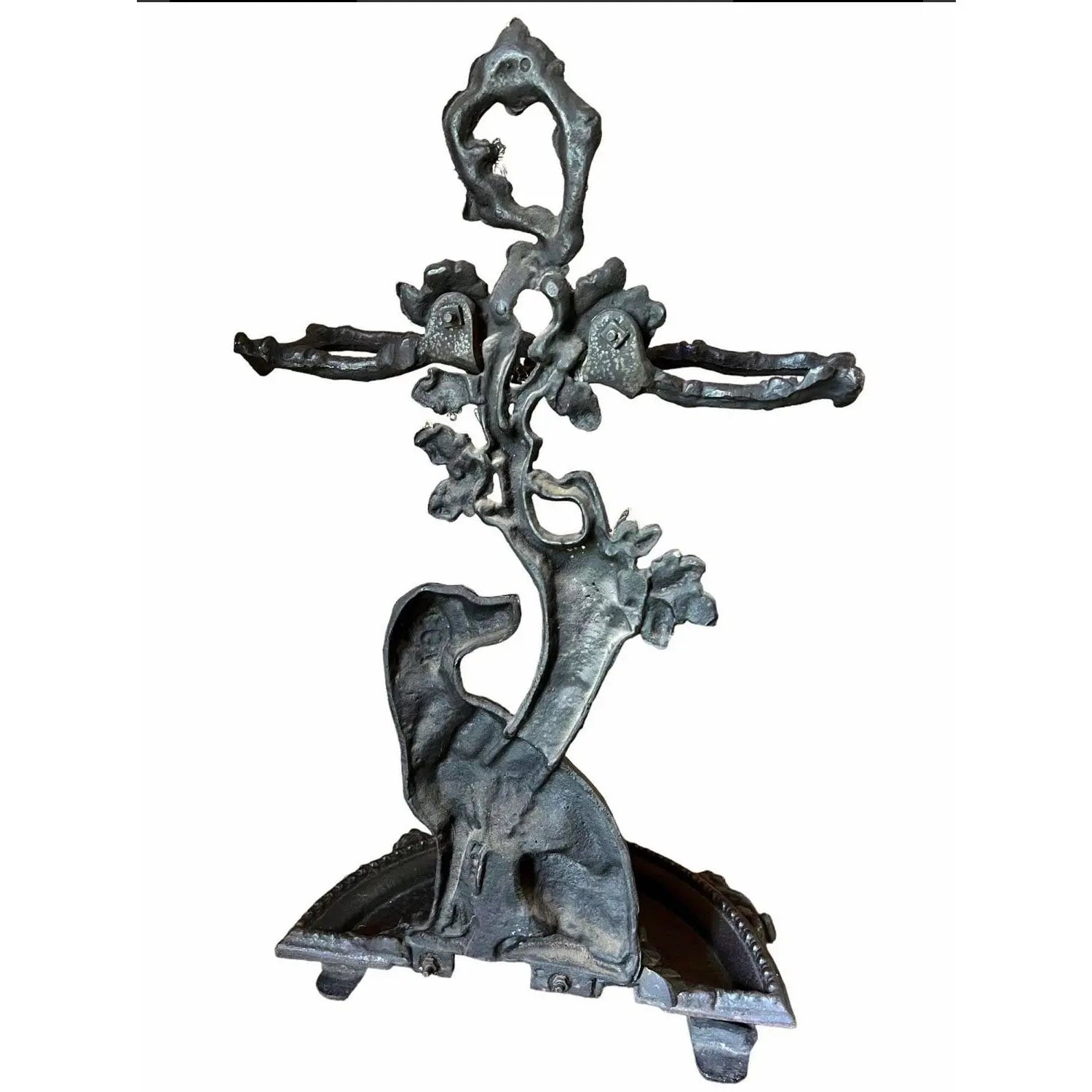 Early 1900s English Cast Iron Umbrella Stand, Dog Motif