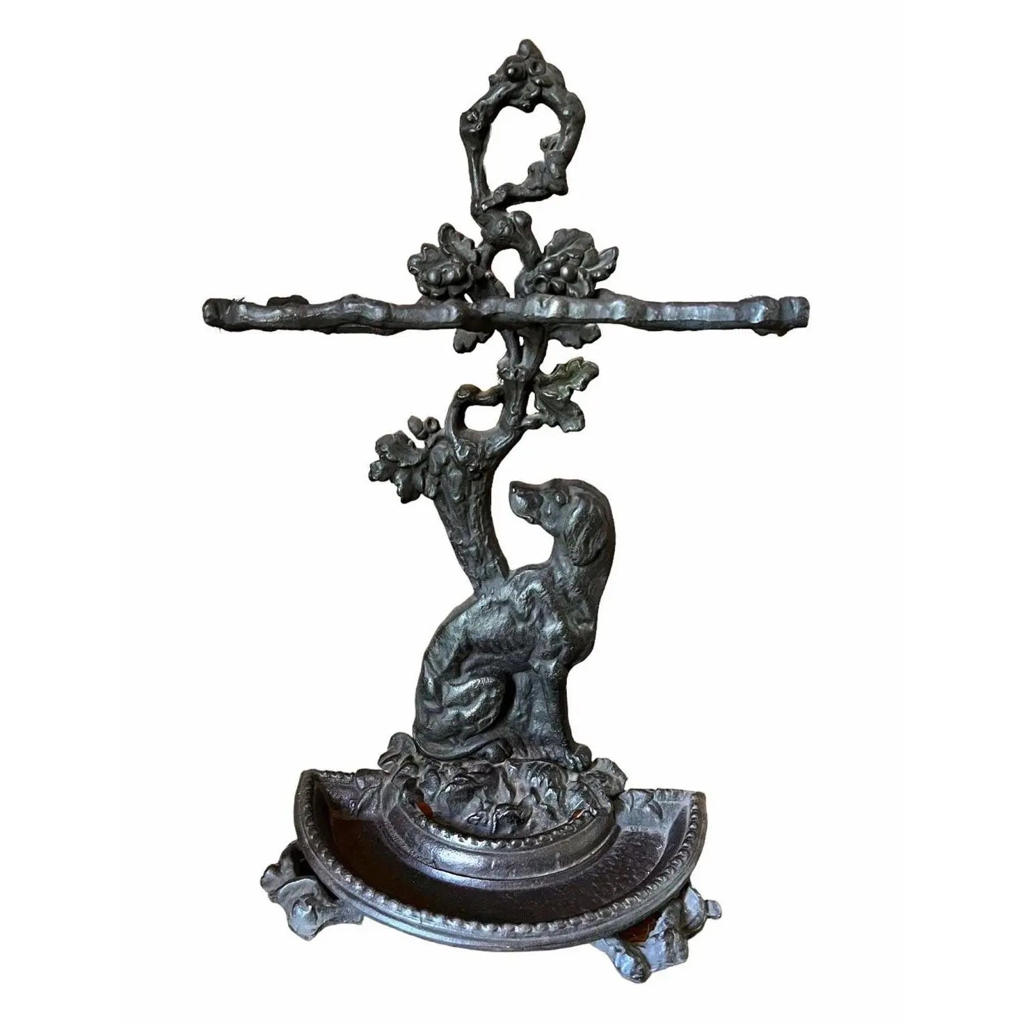 Early 1900s English Cast Iron Umbrella Stand, Dog Motif