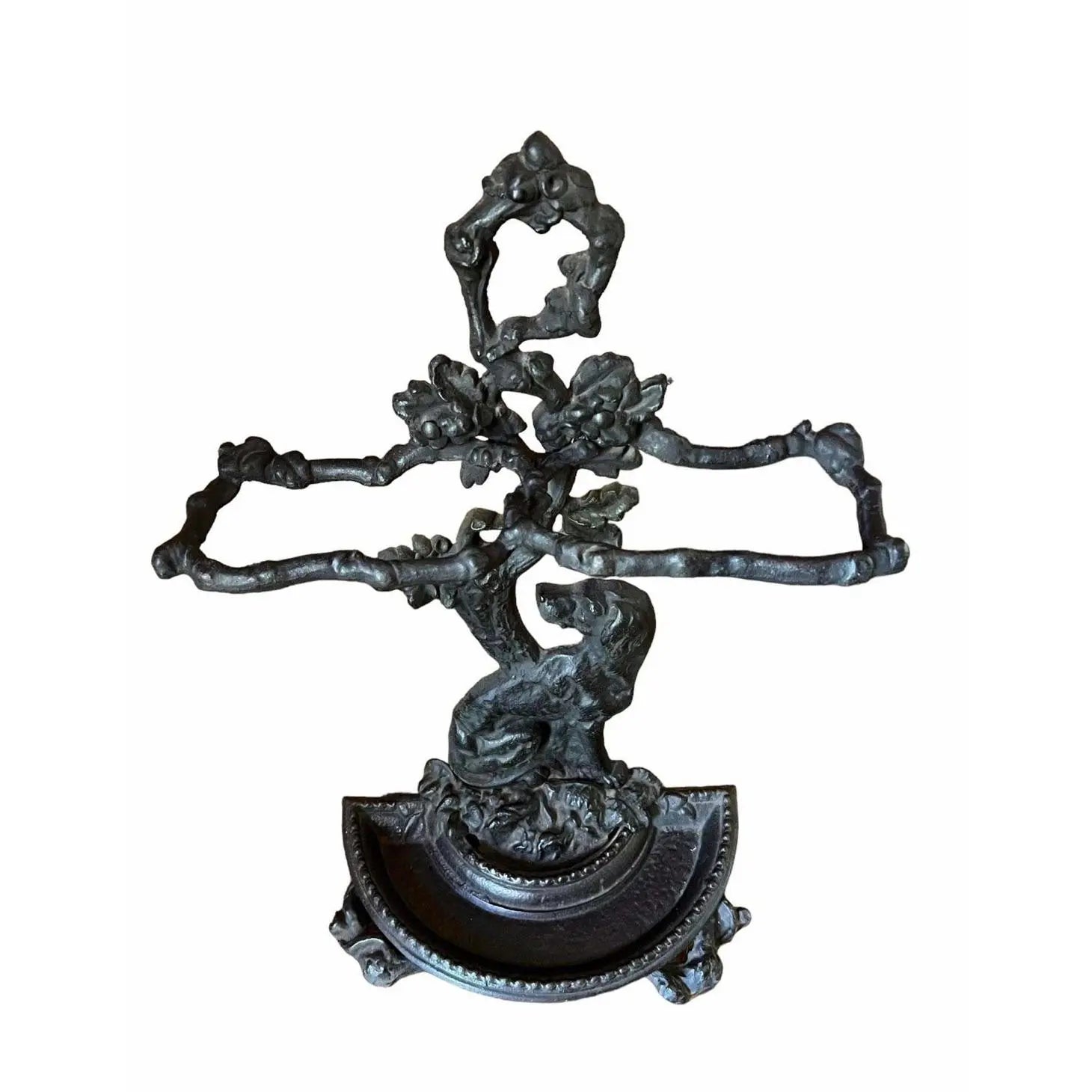 Early 1900s English Cast Iron Umbrella Stand, Dog Motif