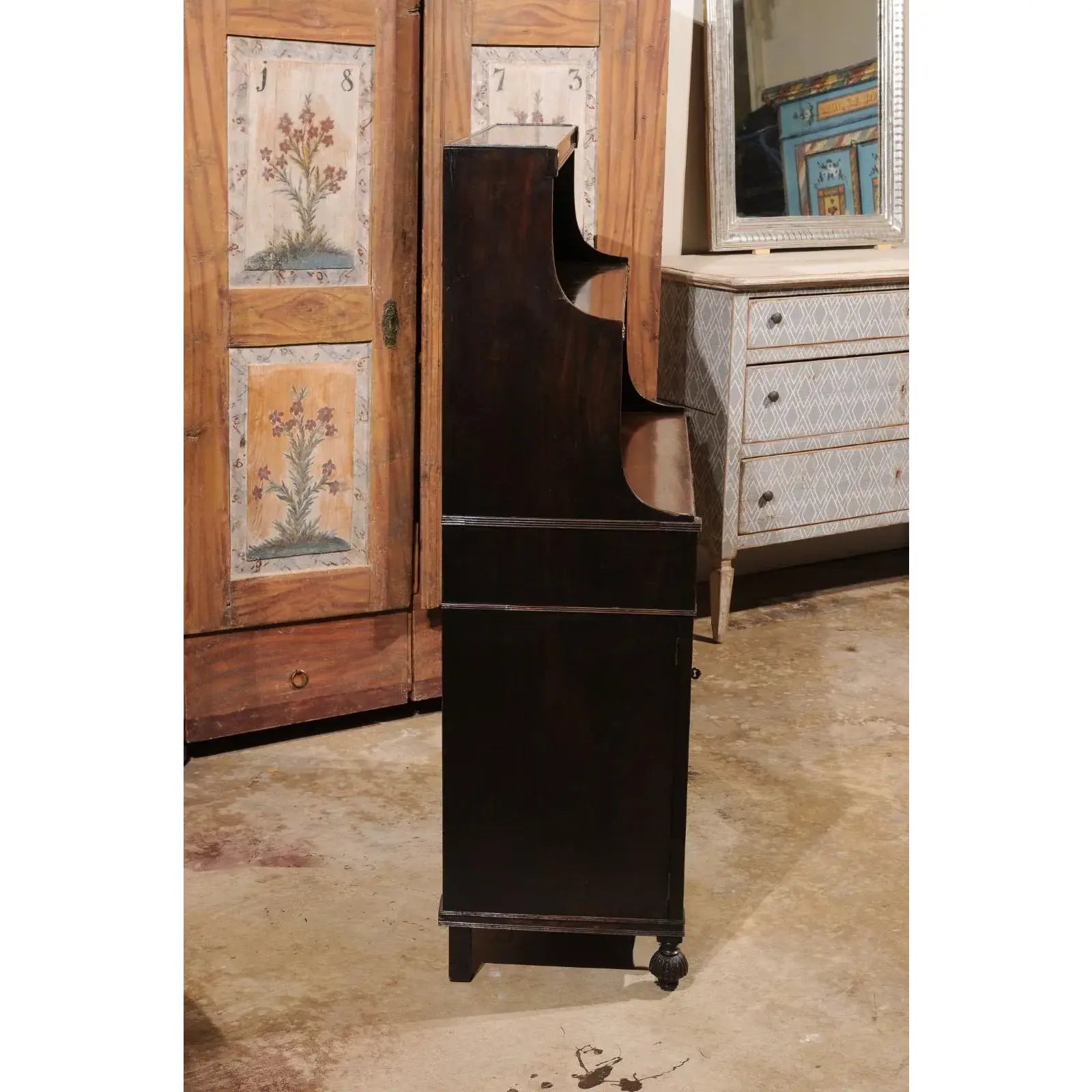 Early 19th Century English Regency Period Chiffonnier Cabinet Waterfall With Brass Fittings