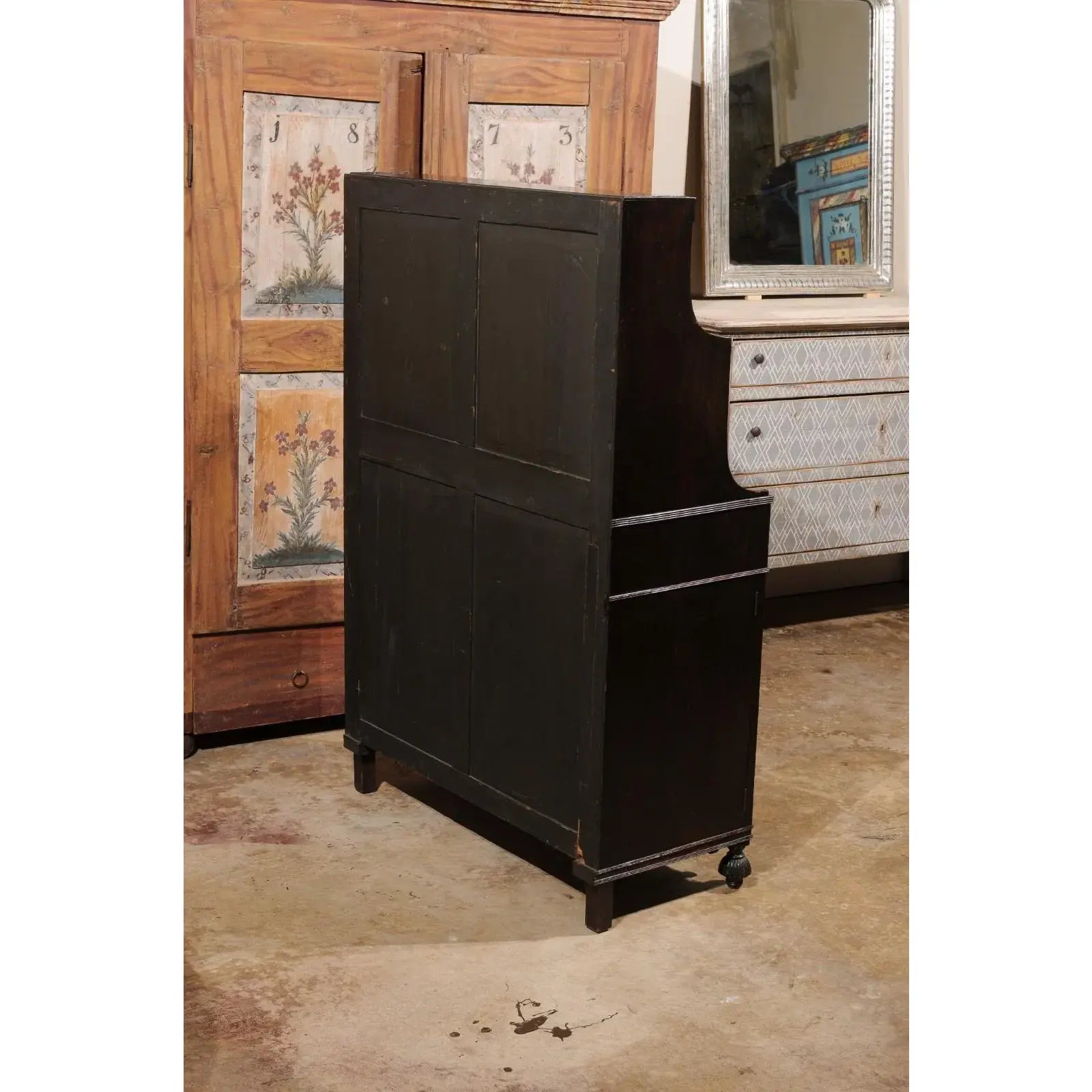 Early 19th Century English Regency Period Chiffonnier Cabinet Waterfall With Brass Fittings