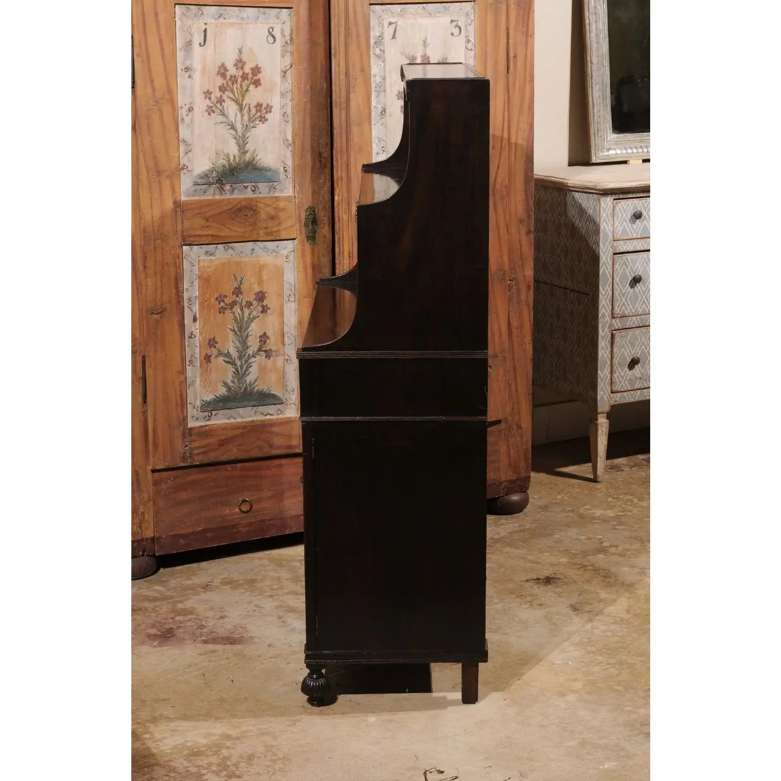 Early 19th Century English Regency Period Chiffonnier Cabinet Waterfall With Brass Fittings
