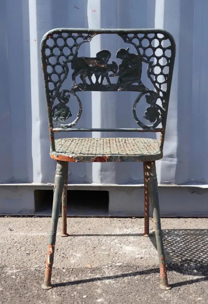Vintage Figural Cast Iron Patio Garden Chairs Child with Sheep - set of 4