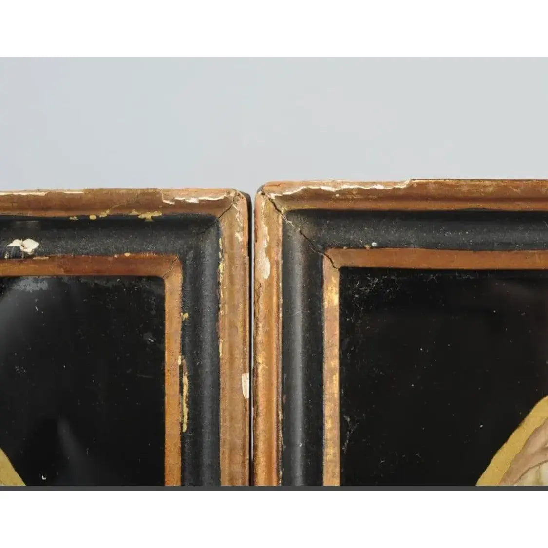 Pair Late 18th Century American Folk Art Paintings on Silk in Eglomise Frames