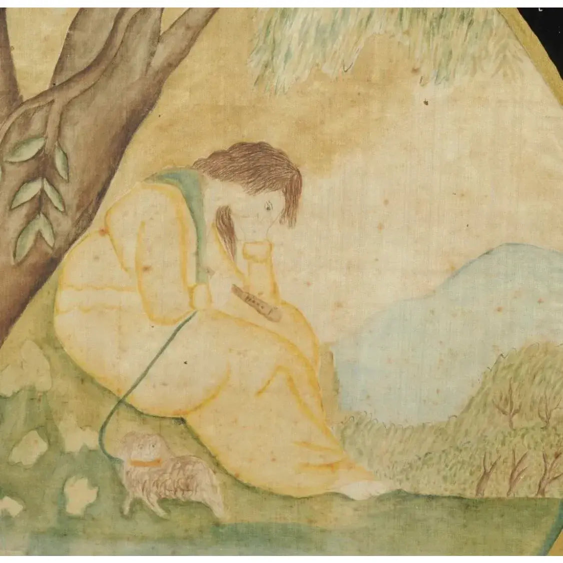 Pair Late 18th Century American Folk Art Paintings on Silk in Eglomise Frames