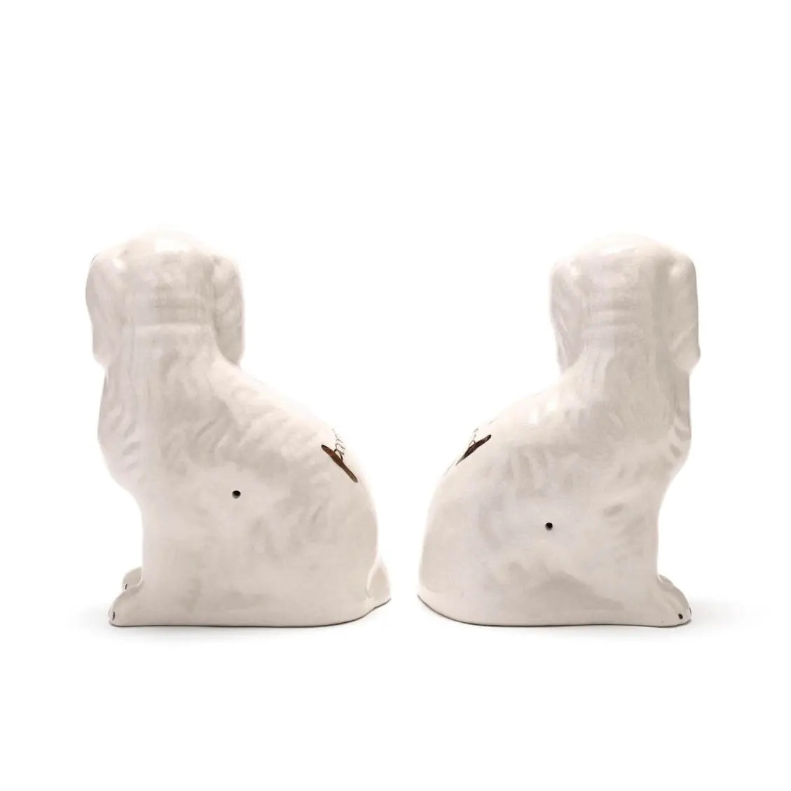 Vintage 1950s English Staffordshire Spaniels in White With Black and Gild Accents - a Pair