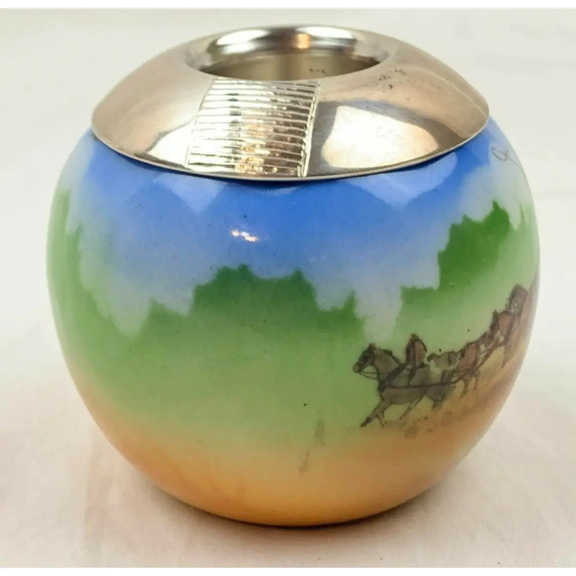 Vintage English Porcelain and Sterling Silver Rim Matchstrike Match Holder