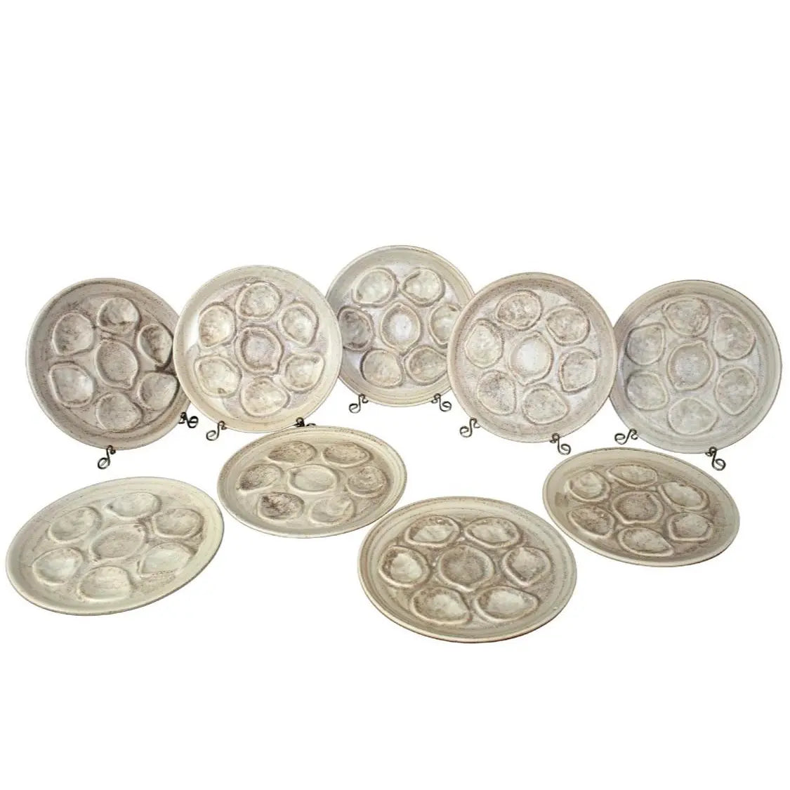 Vintage French Stoneware Oyster Plates- Set of 9