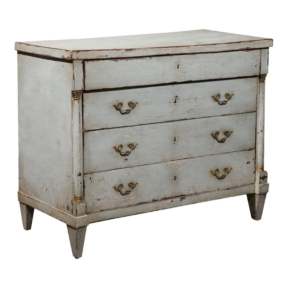 18th Century Painted French Empire Style 4 Drawer Commode in Pale Blue