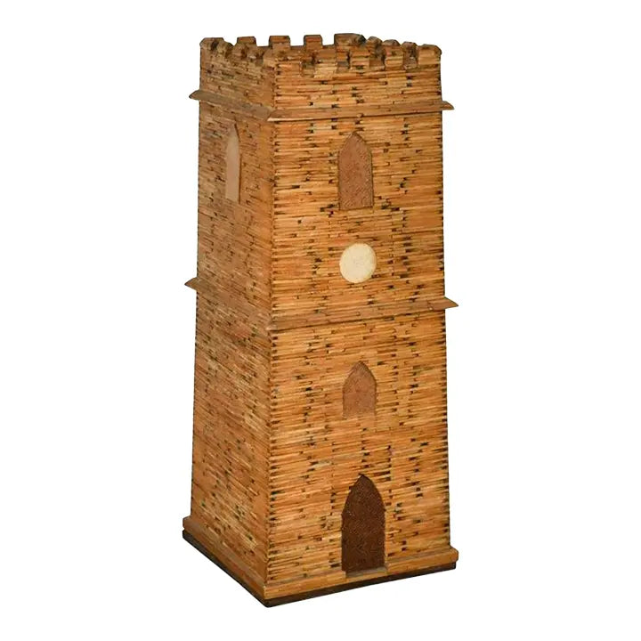 1930s Vintage English Folk Art Matchstick Money Box Clock Tower