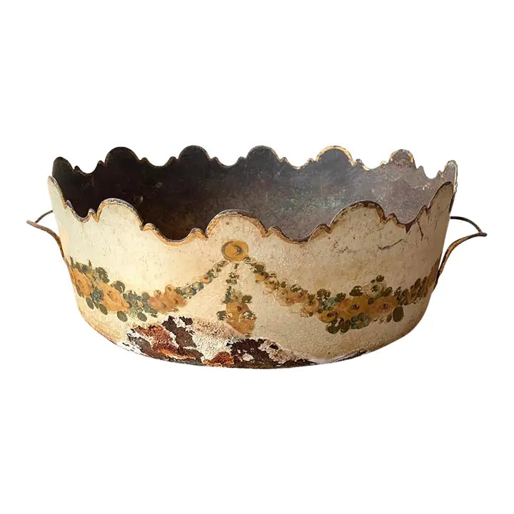 19th Century French Hand Painted Toleware Jardiniere Cachepot Planter