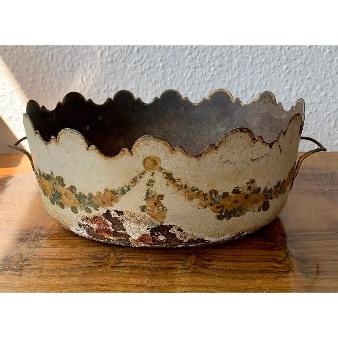 19th Century French Hand Painted Toleware Jardiniere Cachepot Planter