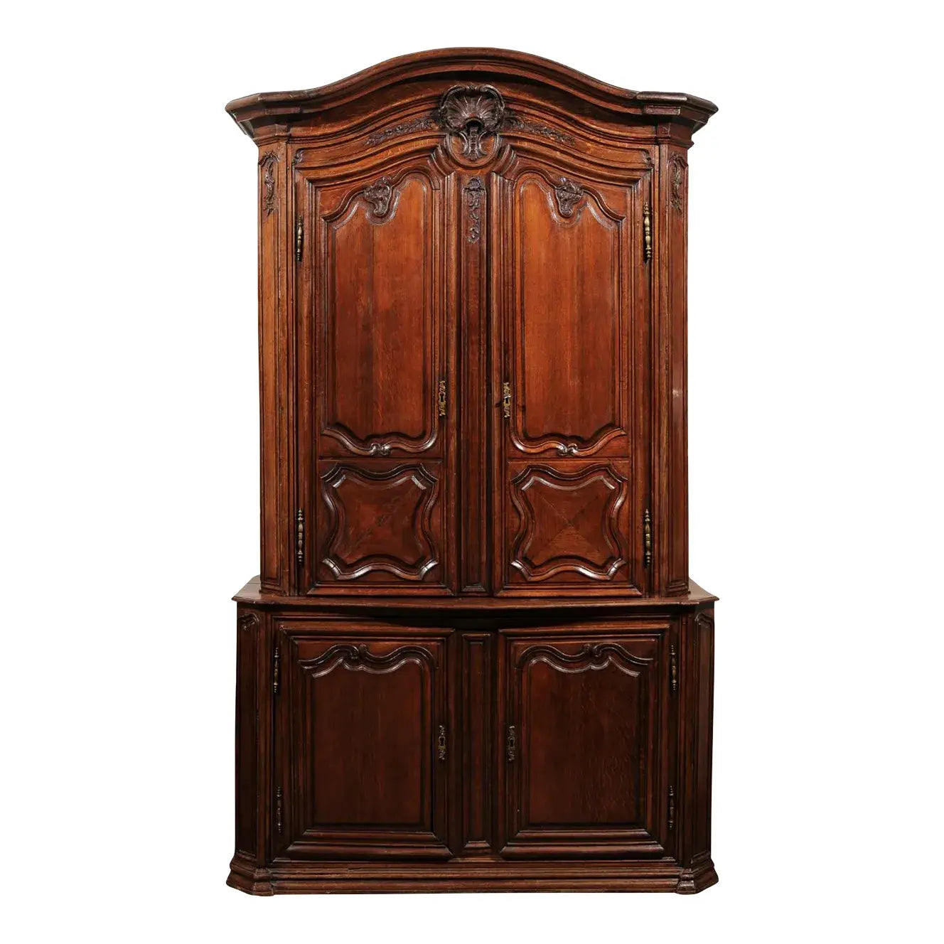 19th Century French Provincial Buffet Deux Corps Cabinet Armoire in Oak
