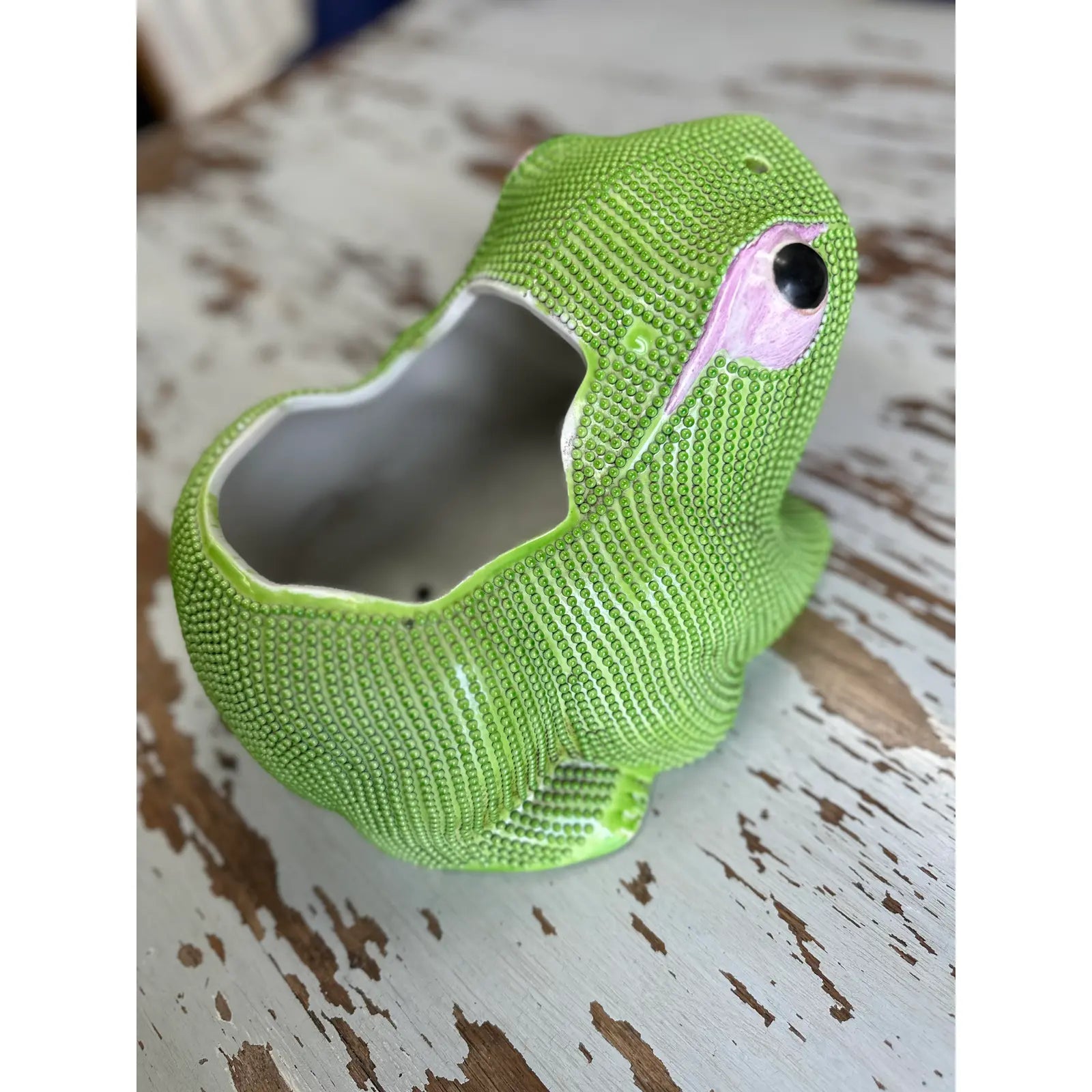 Antique Chinese Large Porcelain Green Frog Planter Cachepot
