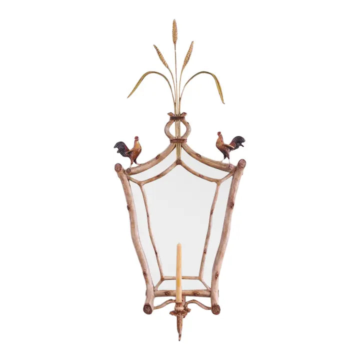 Carvers Guild Roosters With Wheat Sheaves Candle Sconce Mirror