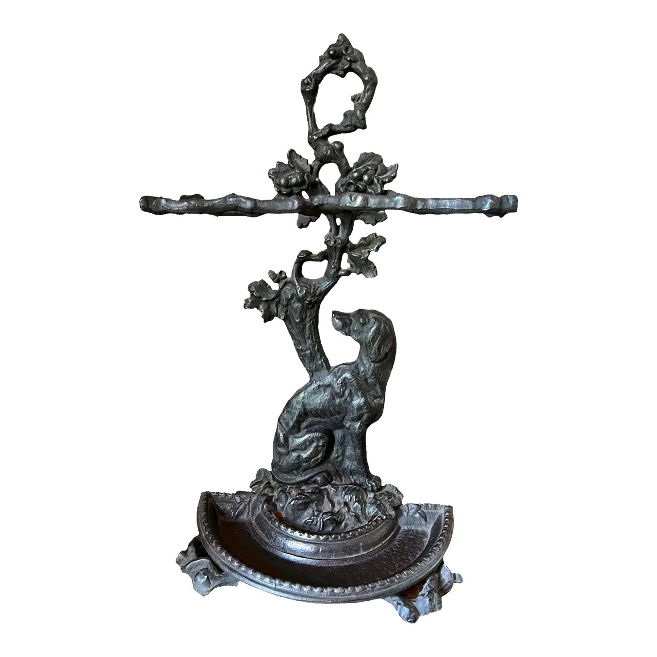 Early 1900s English Cast Iron Umbrella Stand, Dog Motif