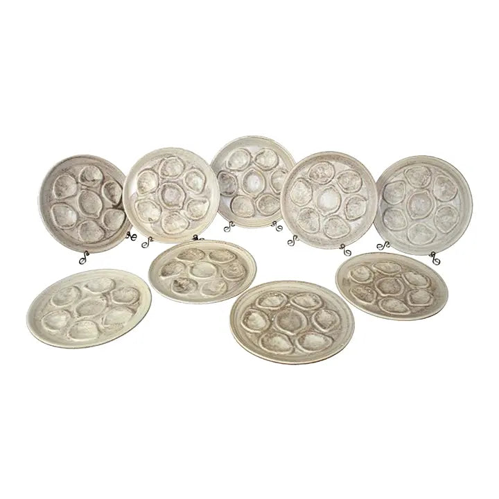Vintage French Stoneware Oyster Plates- Set of 9