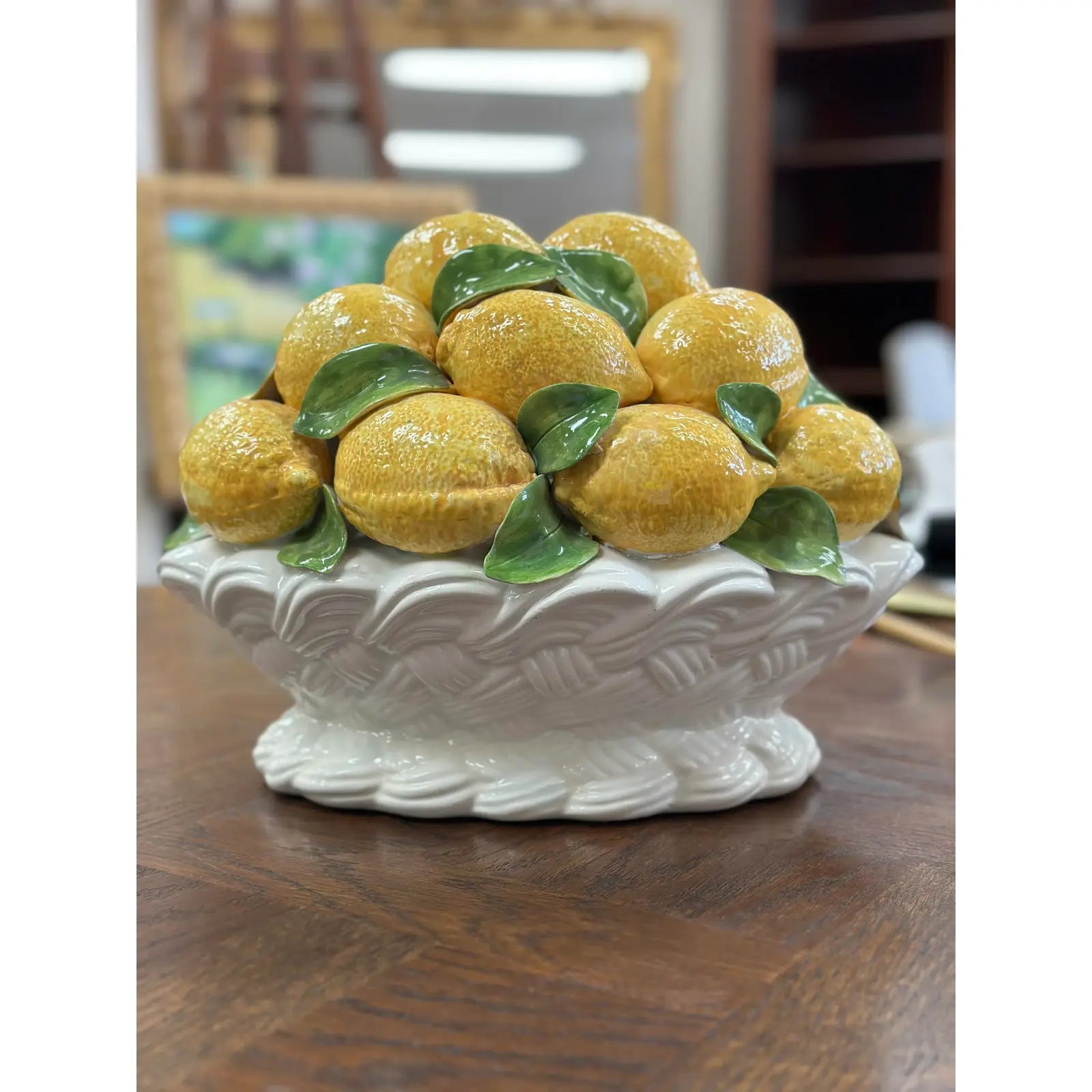 Vintage Italian Lemon Ceramic Glazed Centerpiece Topiary